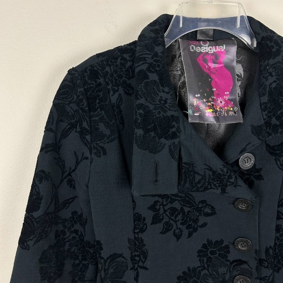 Desigual Baroque Black Button Front Blazer Jacket L - Picture 3 of 5